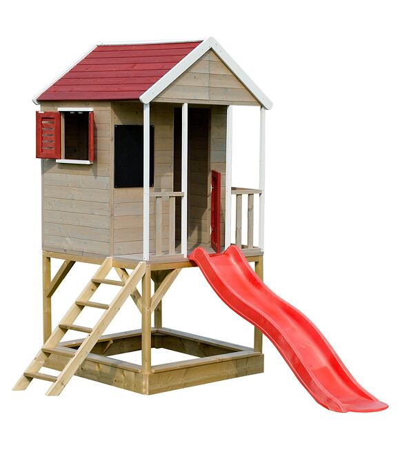 Marimex Detský drevený domček Veranda so šmykľavkou