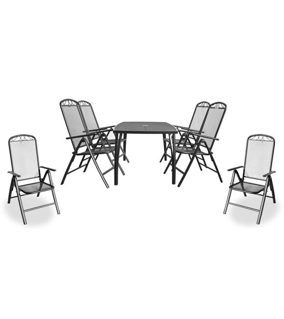 Jedálenský zostava - stôl ZWMT-24 a 6x polohovacie kreslo ZWMC-38 tmavo šedá IWHome IWH-10150014