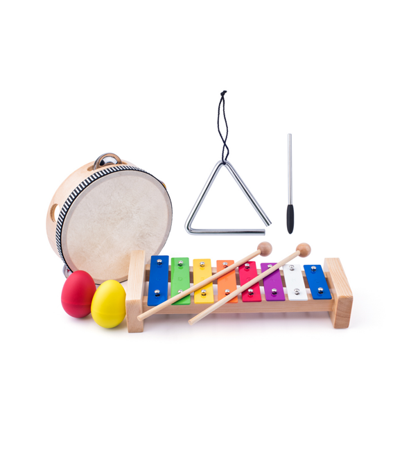 Hudobná súprava (xylofón, tamburína/bubon, triangel, 2 vajíčka maracas) Woody 102191893
